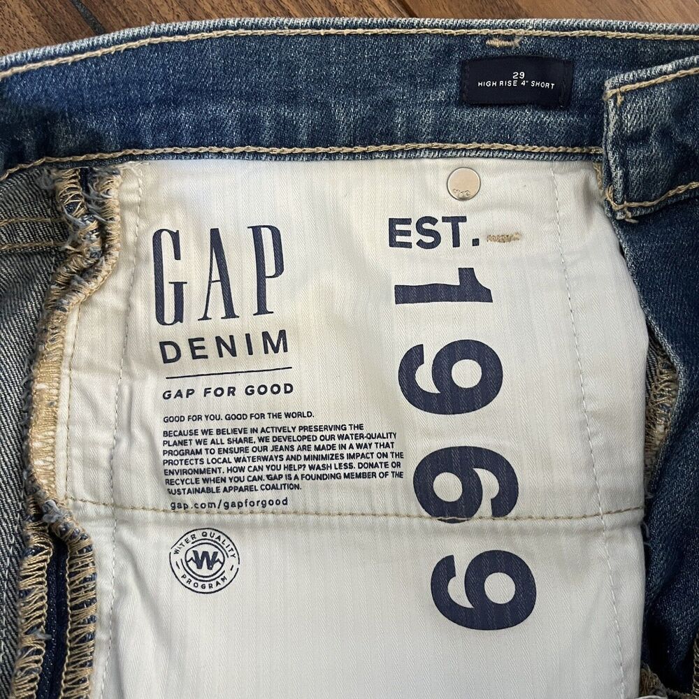 Gap 1969 High Rise Cut-Off Denim Shorts Stripe Sides Size 29 - Picture 5 of 11